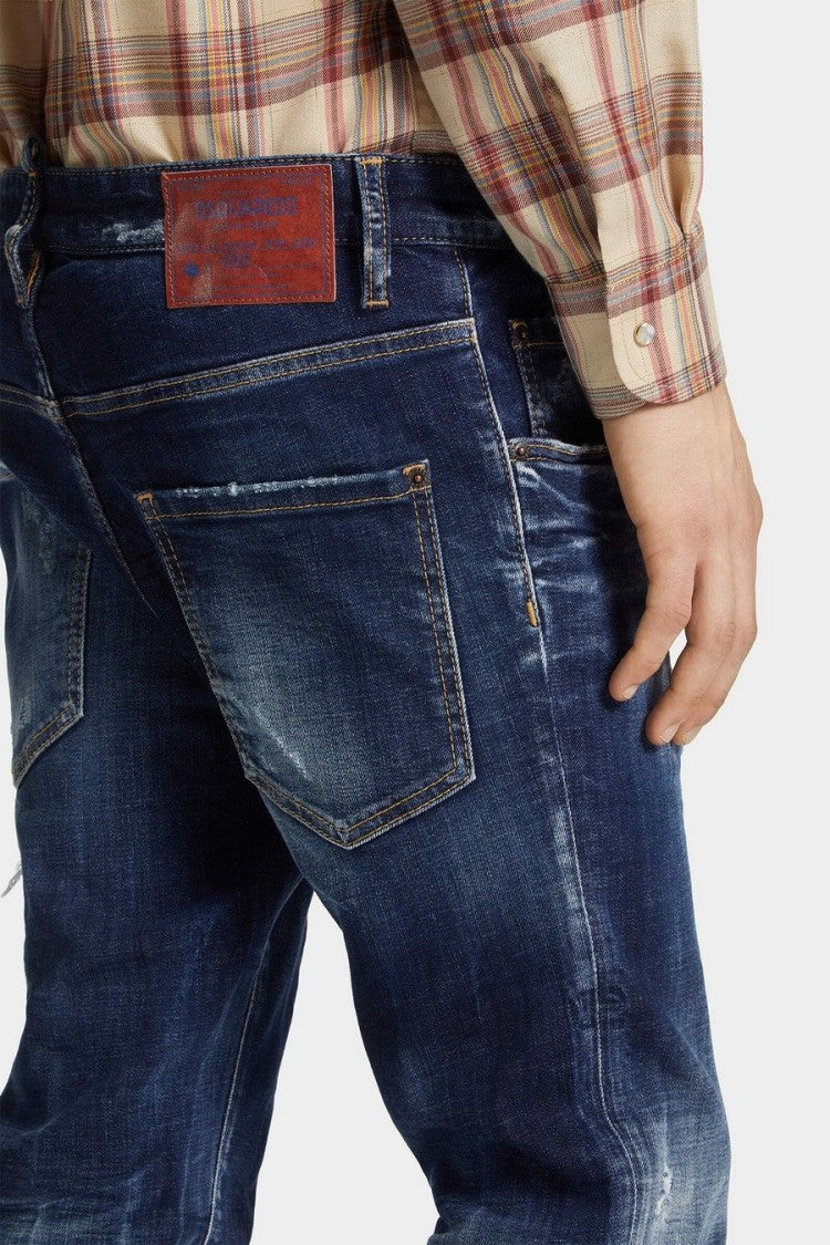 Dsquared2 Blue Weathered Wash Distressed Cotton-Blend Skater Jeans