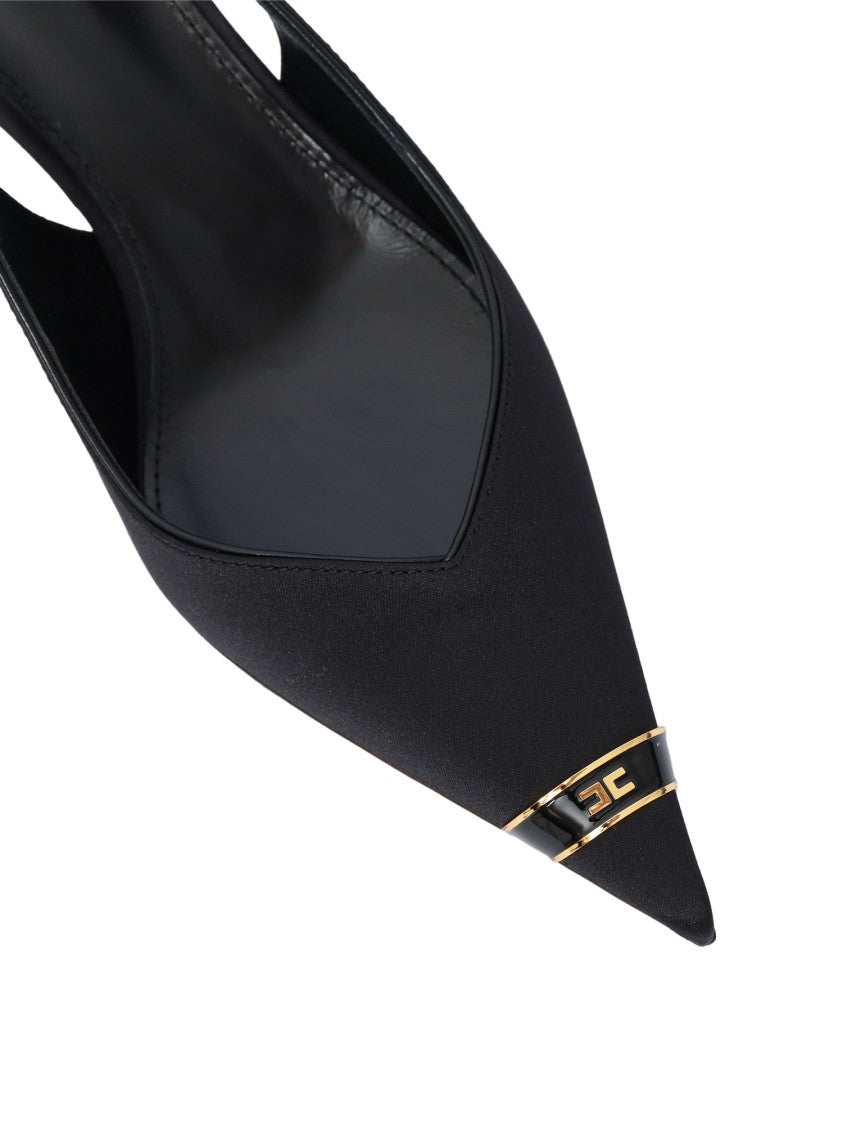 Elisabetta Franchi Slingback Heels With Gold Accent And Pointed Toe