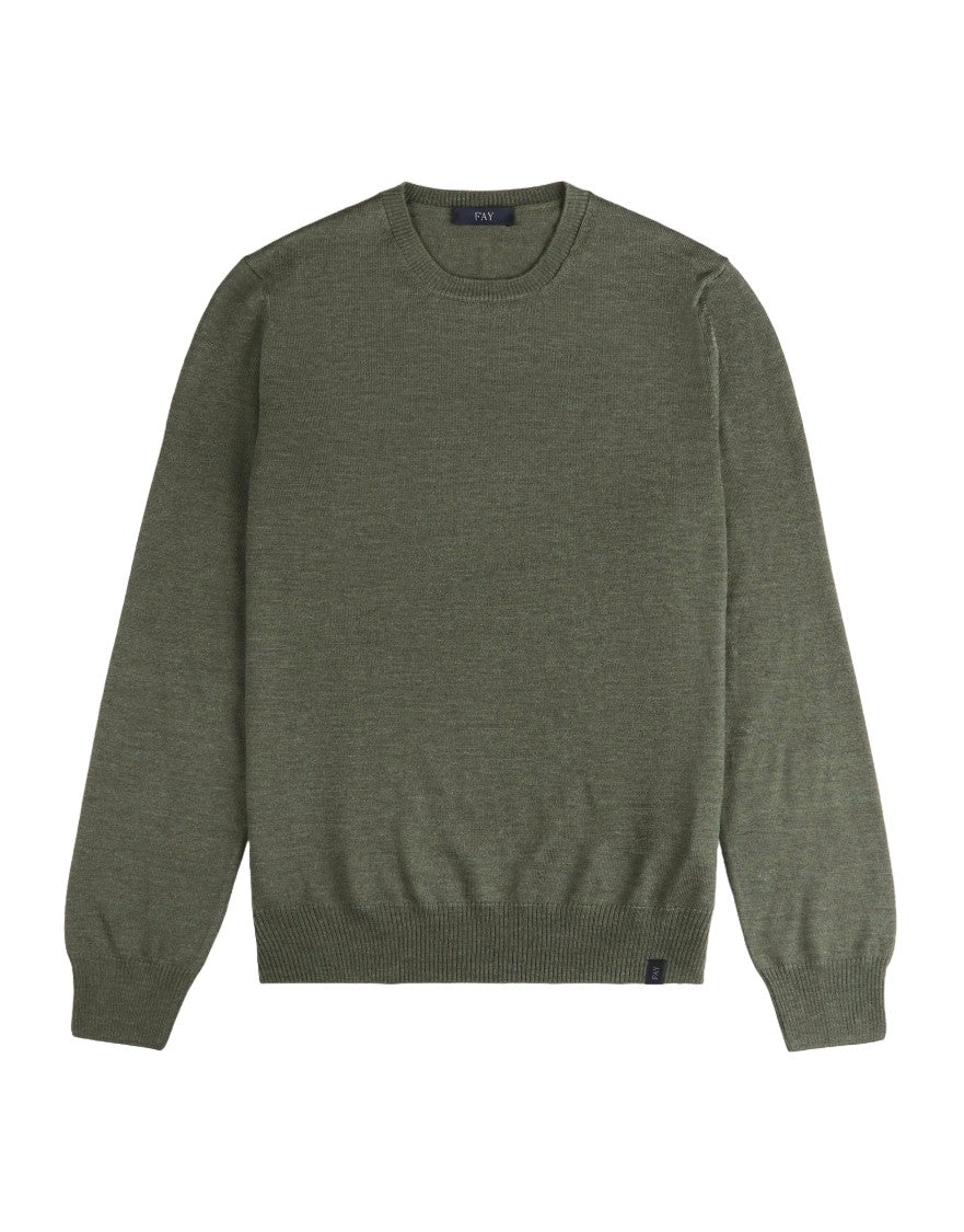 Fay Refined Wool Crew Neck Sweater