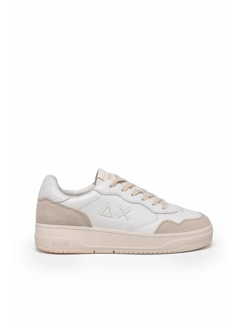 Sun68 White Suede Accents Leather Low-Top Sneakers