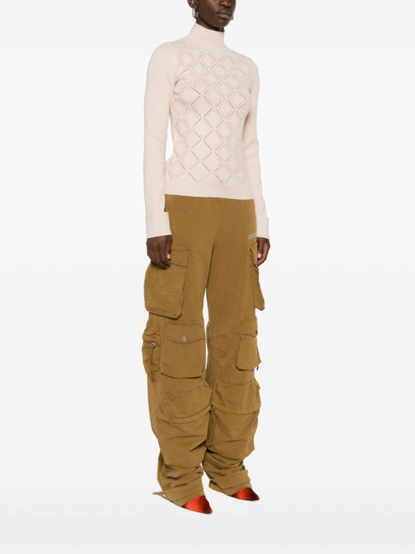 Blugirl Diamond-Patterned V-Neck Sweater With Openwork Details