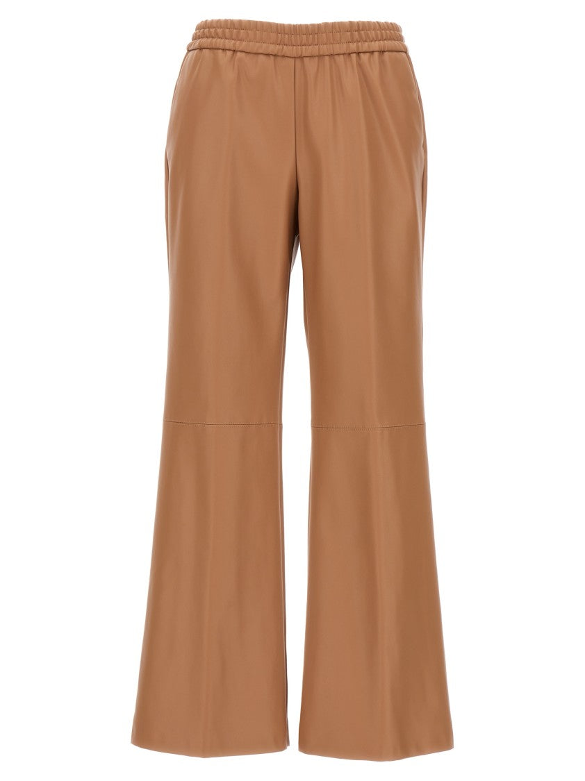 Nude Flared Eco Leather Pants With Elastic Waistband