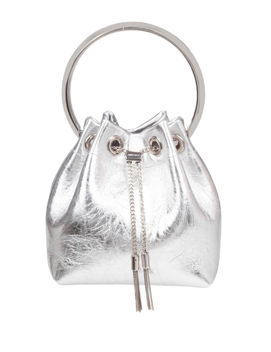 Jimmy Choo Silver Bon Bon Tzz In Metallic Leather Handbag