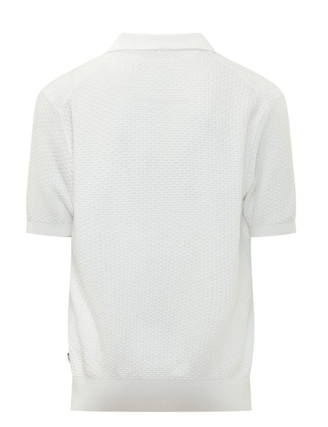 Boss White Natalo Textured Knit Polo Shirt