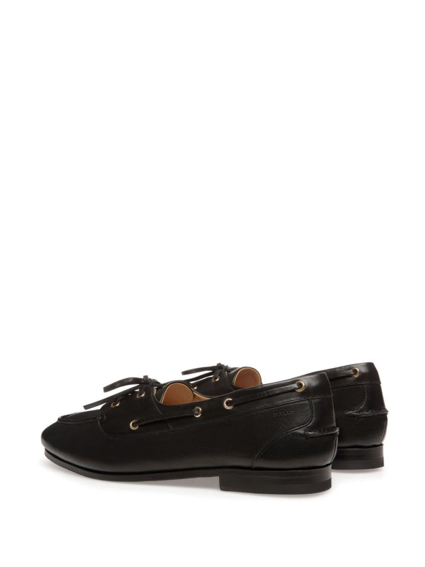 Bally Black Leather Moccasins With Lace-Up Detailing And Debossed Logo