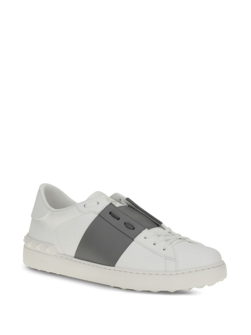 Valentino Garavani Low-Top White Leather Sneakers With Dark Grey Band