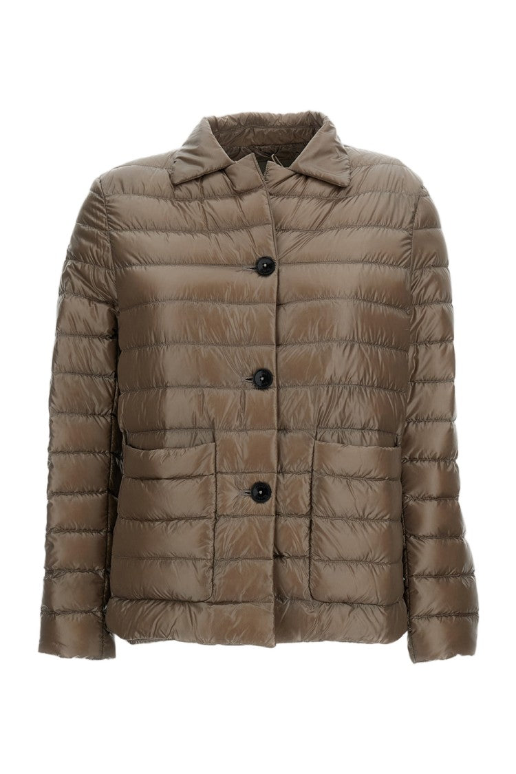 Herno Cropped Brown Quilted Down Jacket With Button Fastening