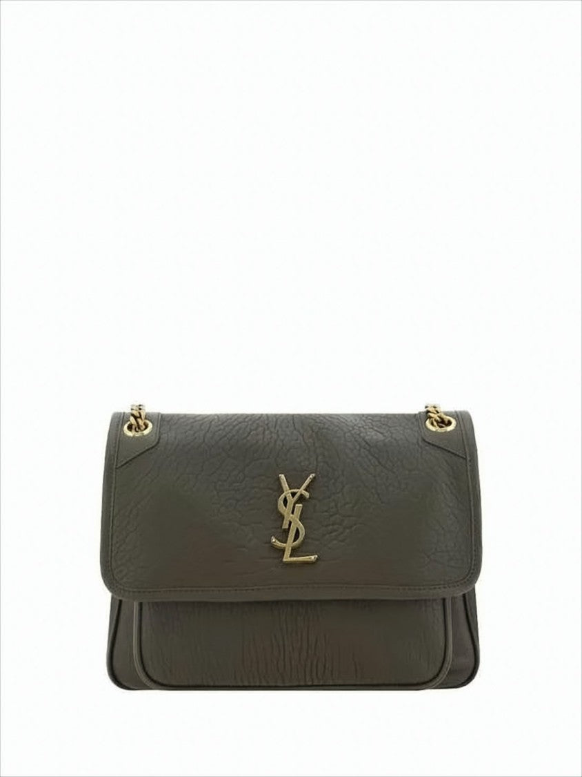 Saint Laurent Textured Lambskin Leather Crossbody Bag With Metallic Emblem