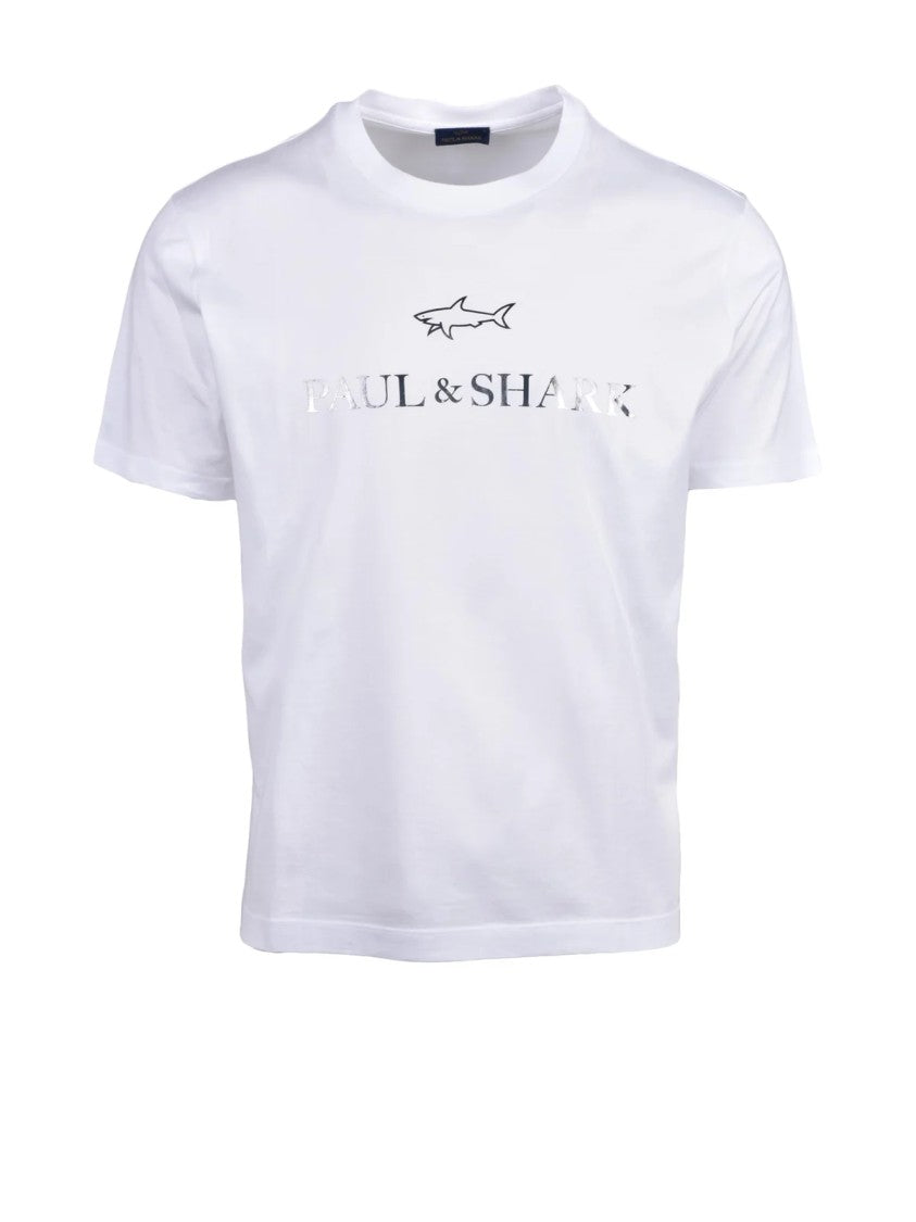 Paul & Shark Indigo Cotton T-Shirt With Metallic Logo And Minimalist Design