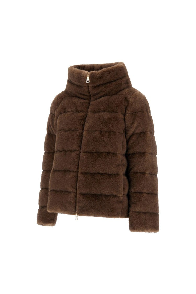 Herno Brown Polyester Faux-Fur Stand-Collar Puffer Jacket
