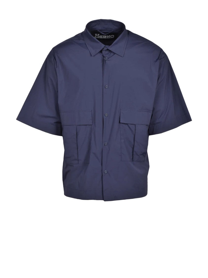 Herno Blue Technical Fabric Short-Sleeve Shirt