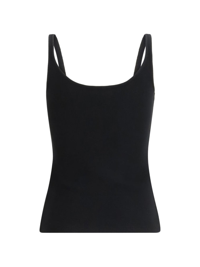 Off-White Ribbed Sleeveless Black Top With Logo Detail