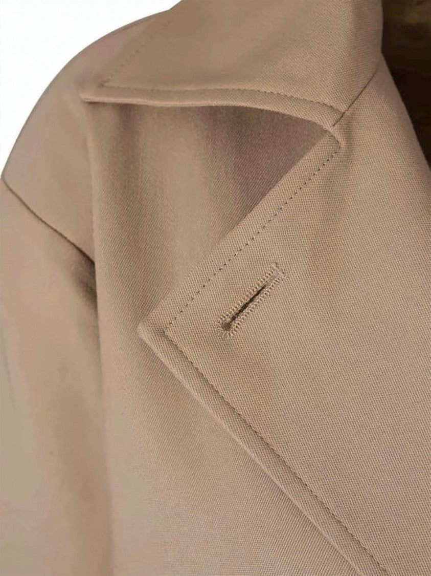 Totême Double-Breasted Beige Coat With Wide Lapel Collar