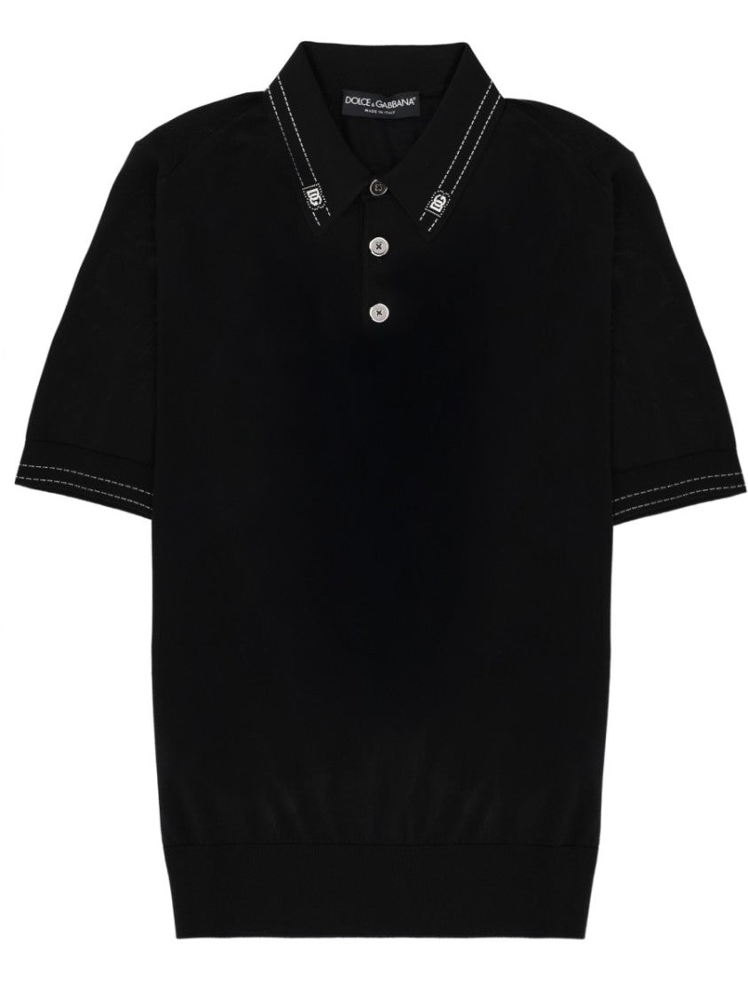 Dolce & Gabbana Neutrals Fitted Contrast Stitching Silk Polo Shirt