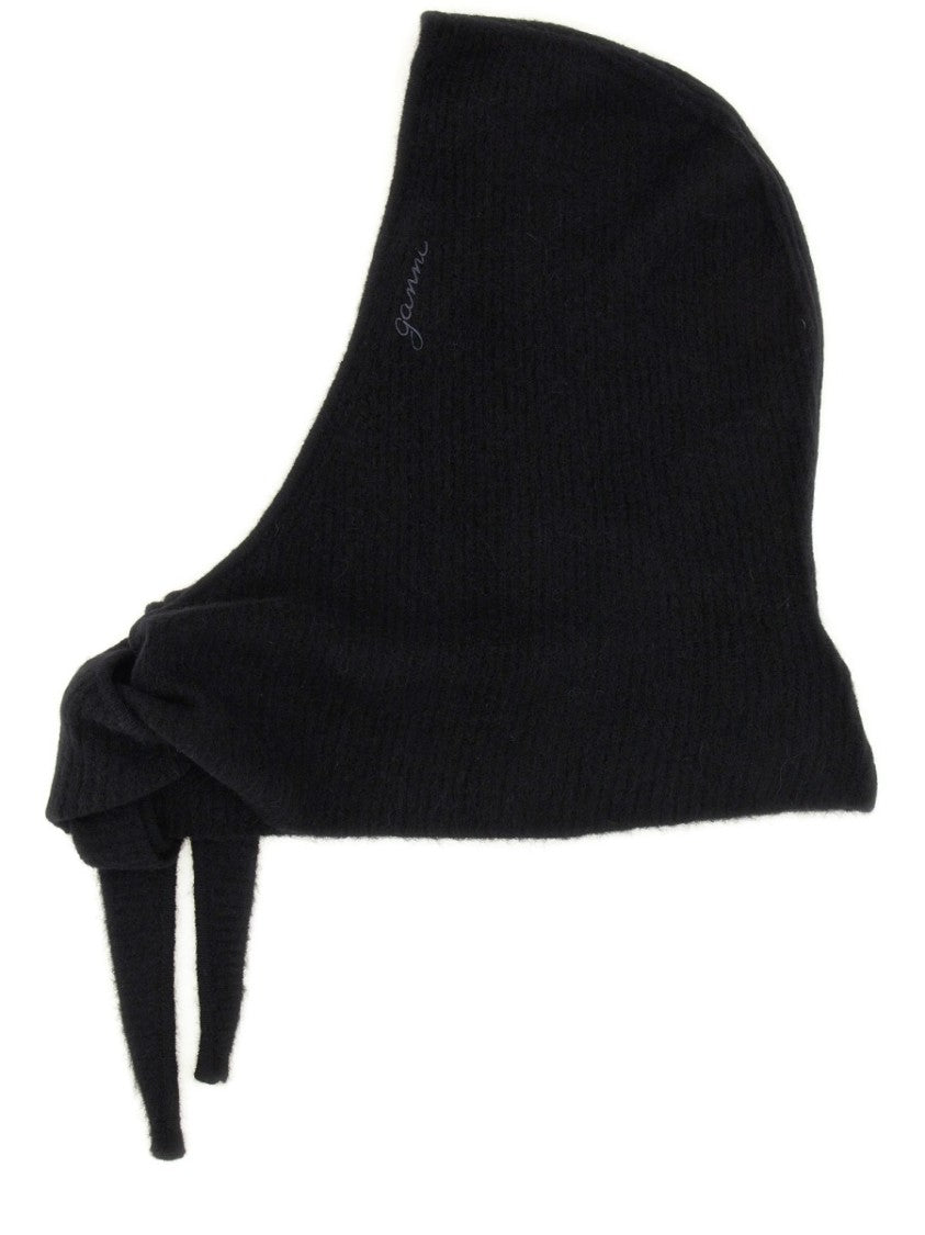Ganni Textured Wool Balaclava With Adjustable Ties