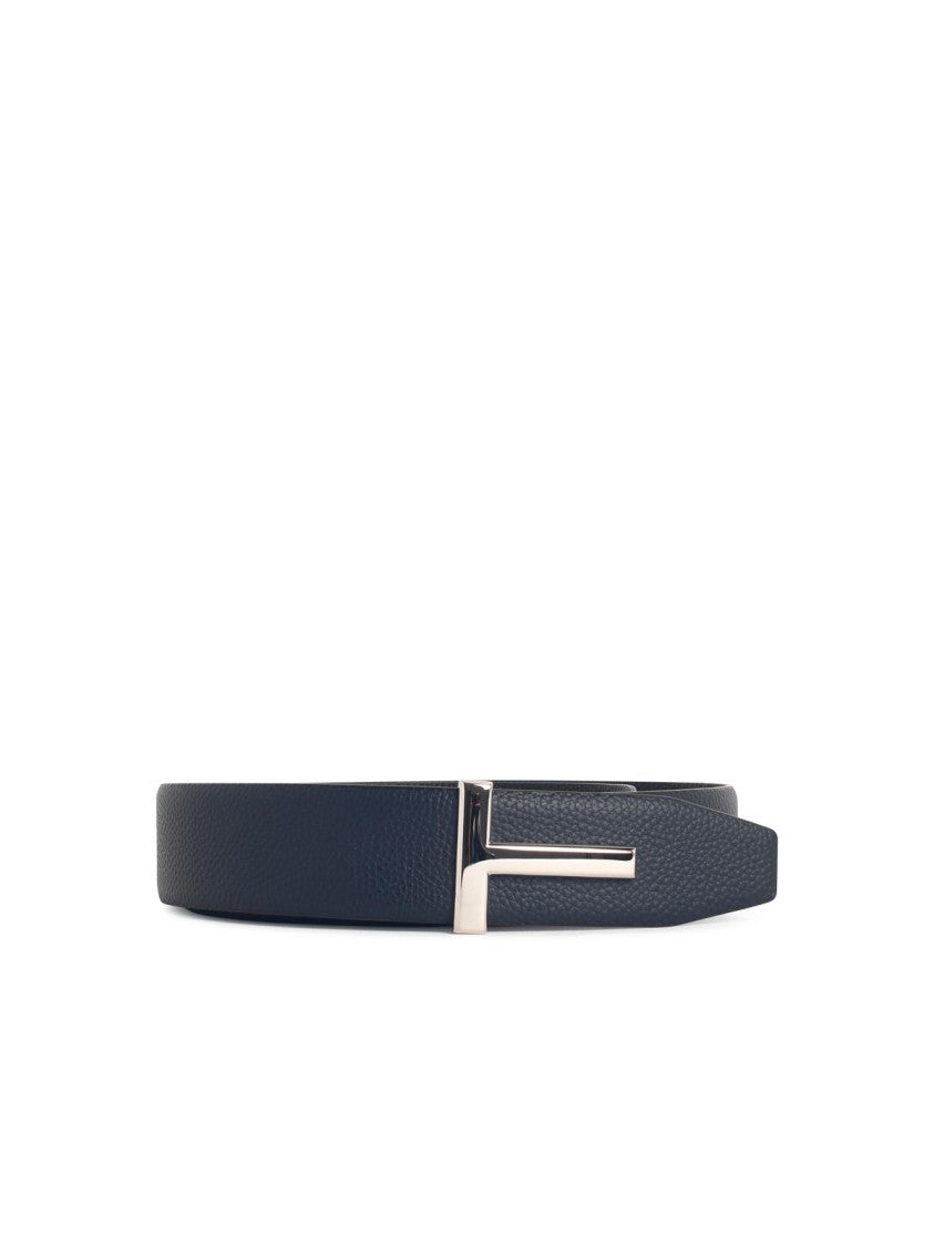 Tom Ford 'T Icon' Navy Leather Belt