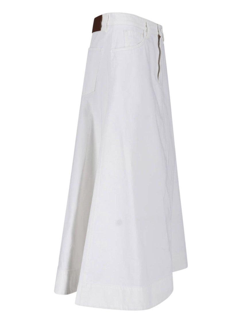 Marni White Cotton Midi Skirt With Five-Pocket Design And Zip Closure