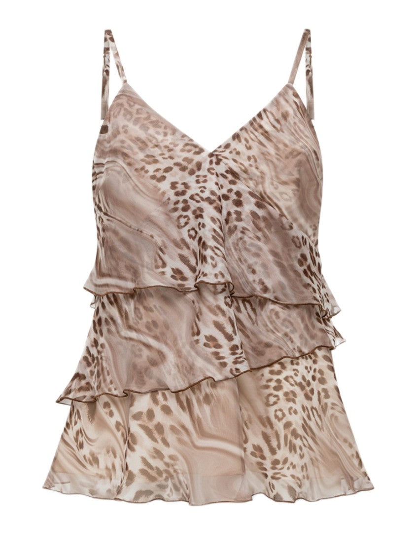Blugirl Layered Ruffle Chiffon Top With Animal Print