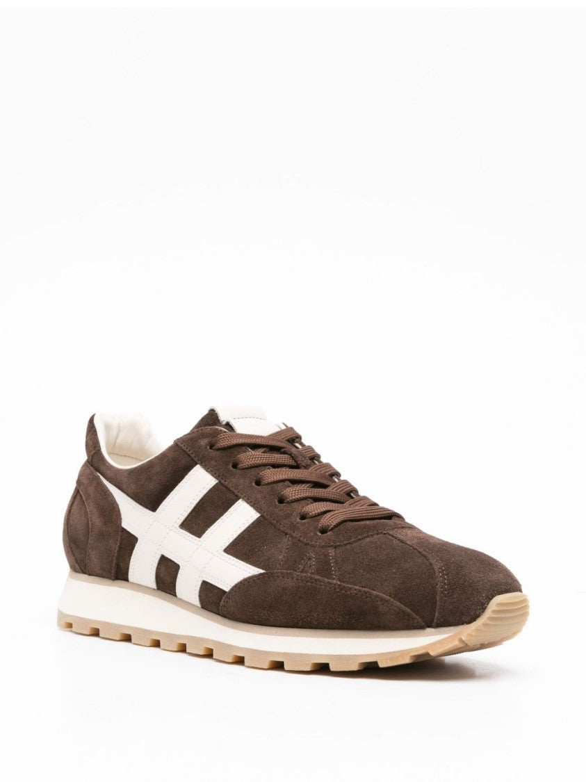 Hogan Brown Calfskin Sneakers With Contrasting Side Stripe
