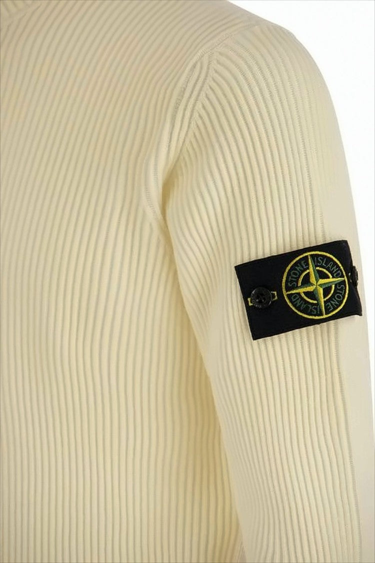 Stone Island Ribbed Knit Turtleneck Sweater With Signature Patch