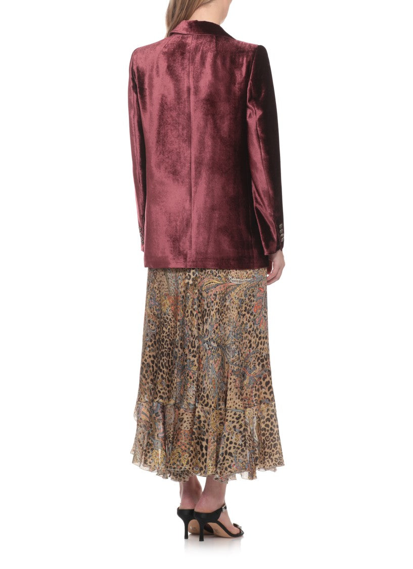 Etro Bordeaux Pegaso Buttons Velvet Blazer
