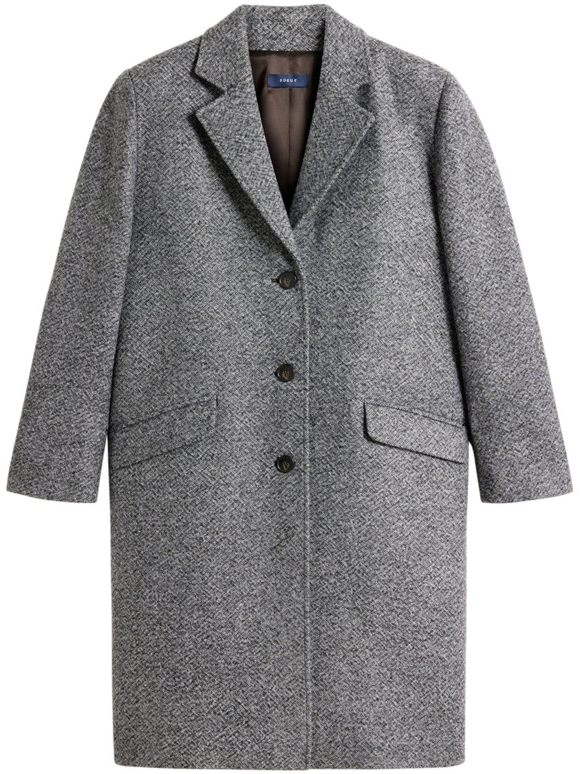 Soeur Textured Wool Blend Coat With Oversized Silhouette And Tailored Design