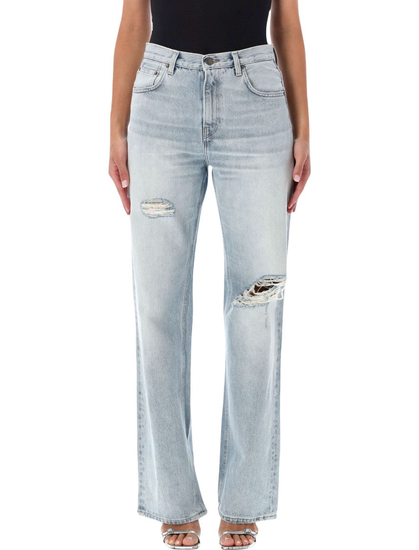 Haikure Straight-Leg Denim Jeans With Distressed Details And Mid-Rise Waist