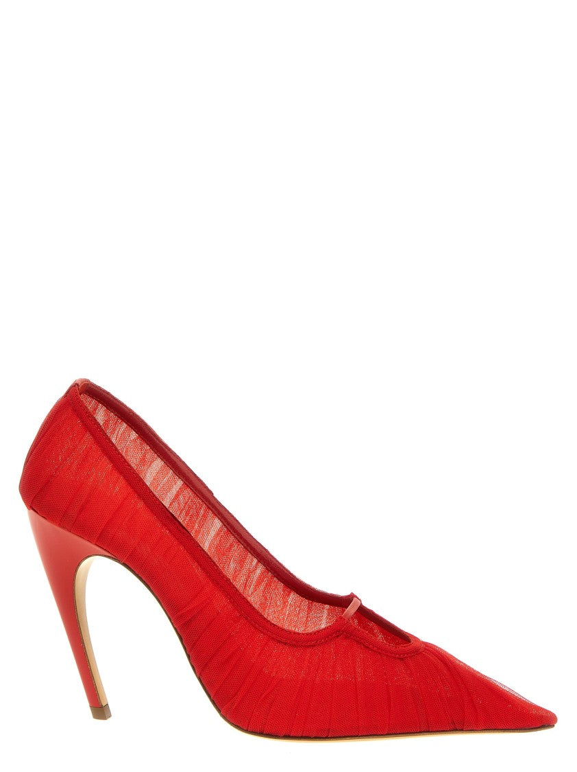 Nensi Dojaka Tulle Pumps With Leather Details And Front Cut-Out