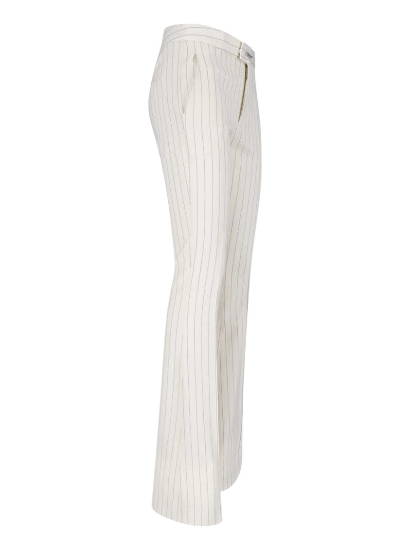 Dondup White Gessato Wool Pinstripe Bootcut Pants