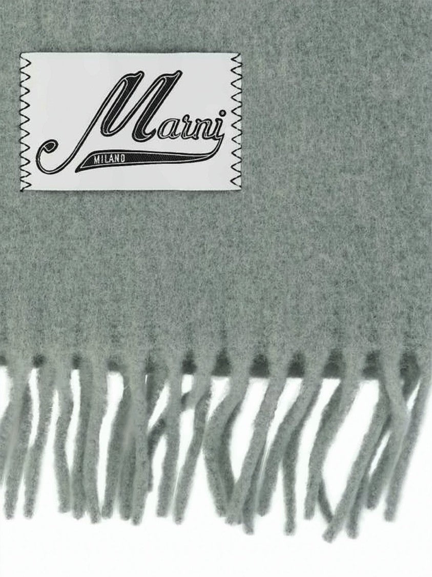 Marni Turquoise Alpaca Blend Scarf With Fringed Edges