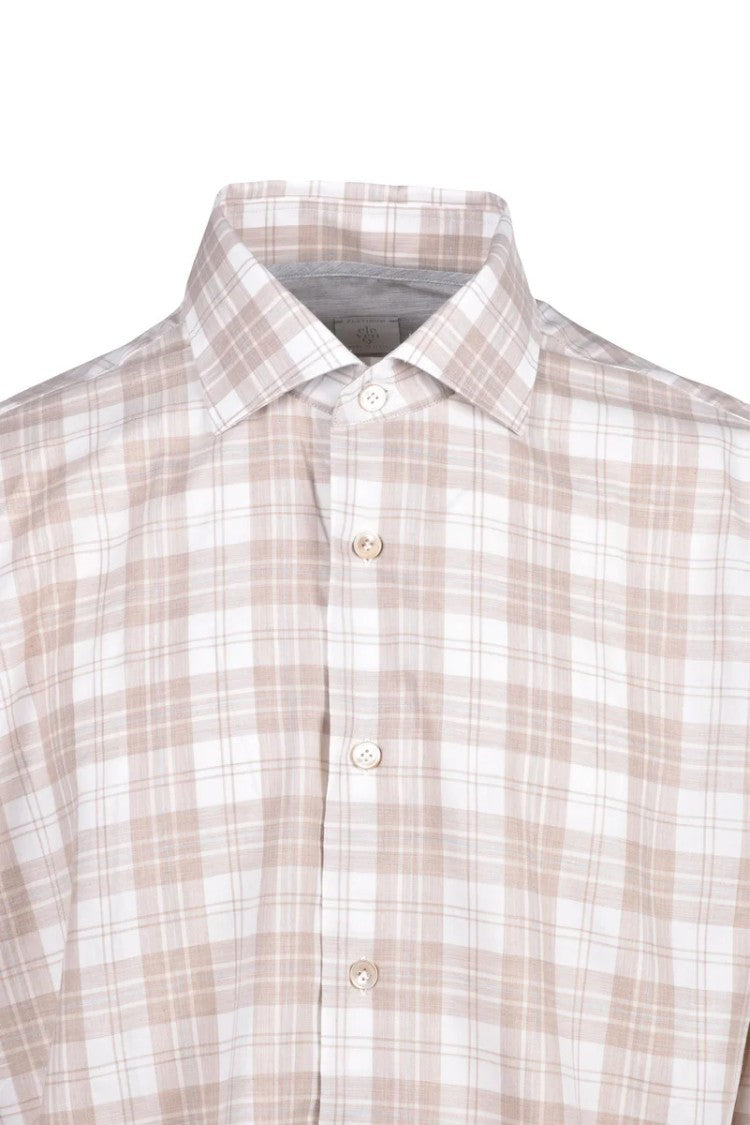 Eleventy Beige And White Checkered Cotton Shirt