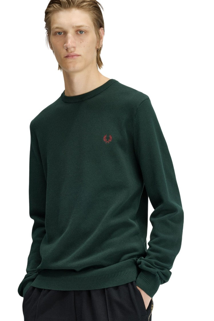 Fred Perry Piqué Knit Sweater Ribbed Cuffs Silhouette