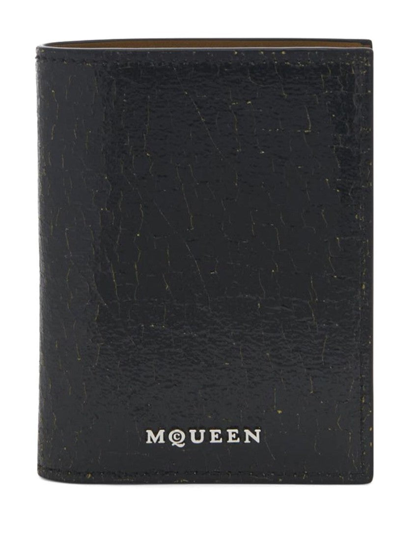 Alexander Mcqueen Bifold Card Holder With Black Crackled Finish