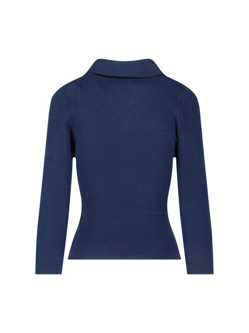 Vivienne Westwood Navy Marina Ribbed V-Neck Polo
