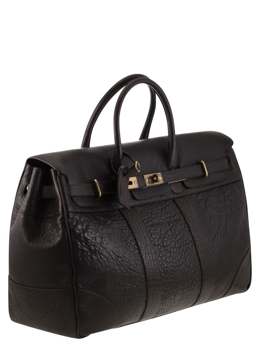 Brunello Cucinelli Country Leather Bag With Texture Grain