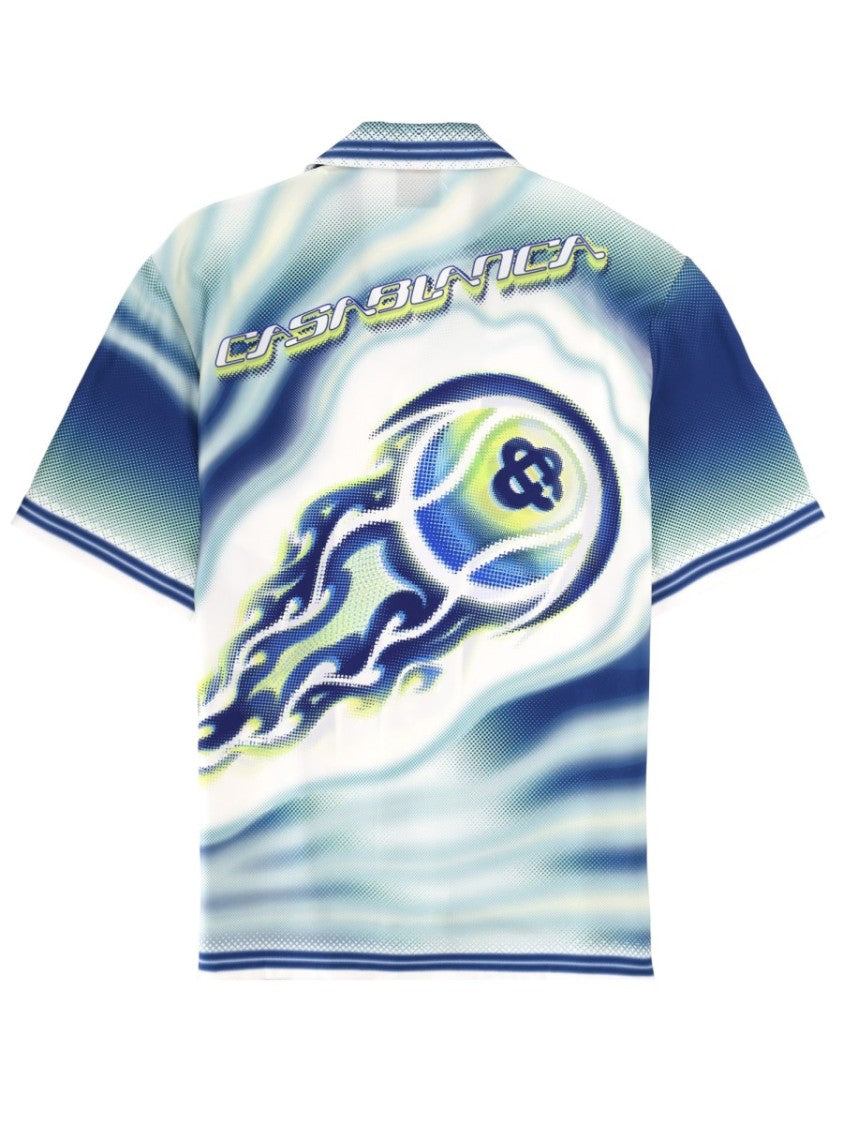 Casablanca Flaming Tennis Ball Silk Casual Shirt