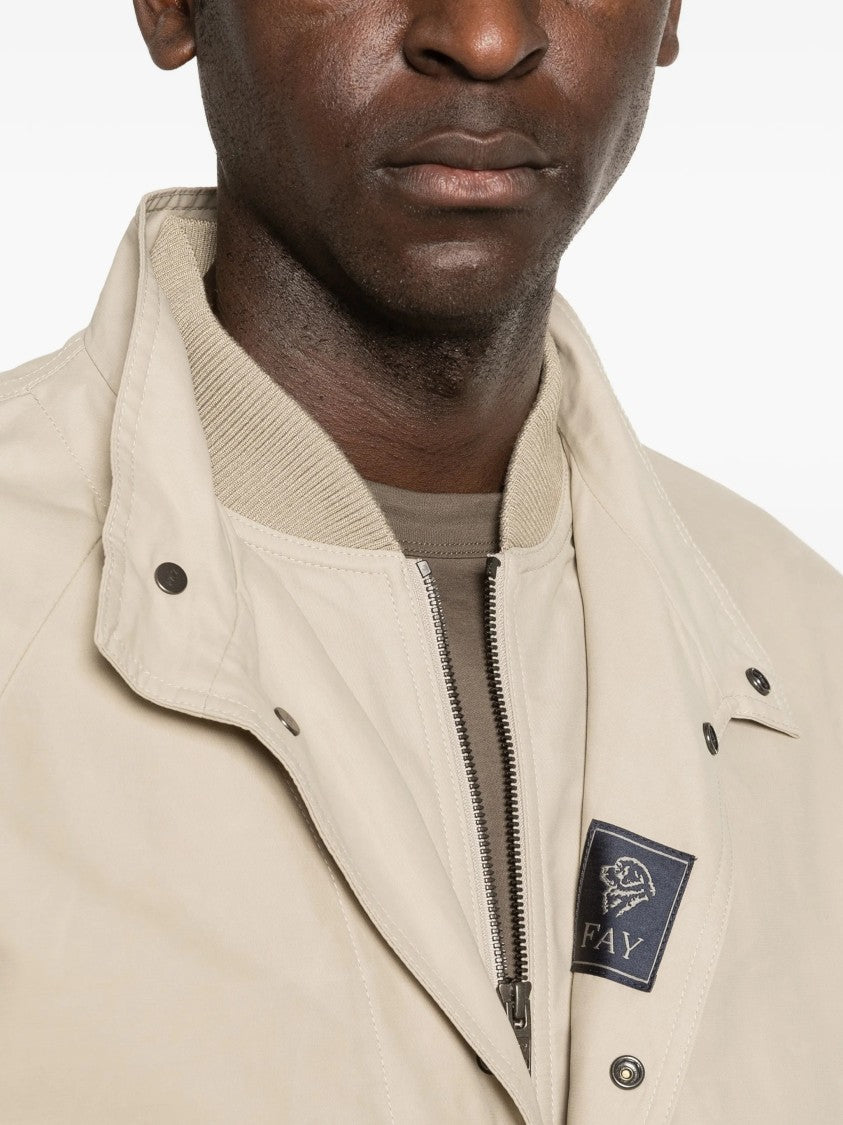 Fay Light Beige Bomber Stand Collar Jacket