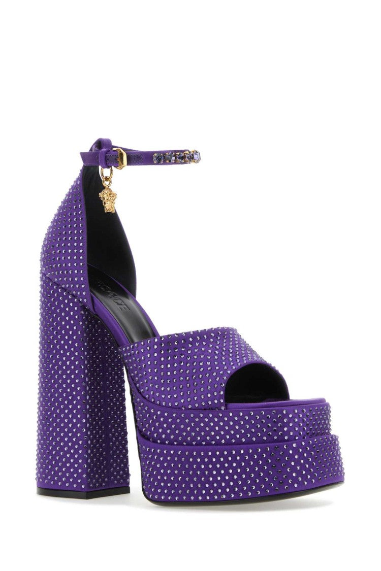 Versace Purple Satin Medusa Aevitas Sandals