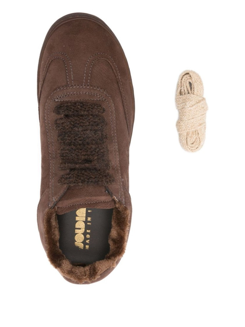 Soldini Low-Profile Brown Sneakers With Textured Laces