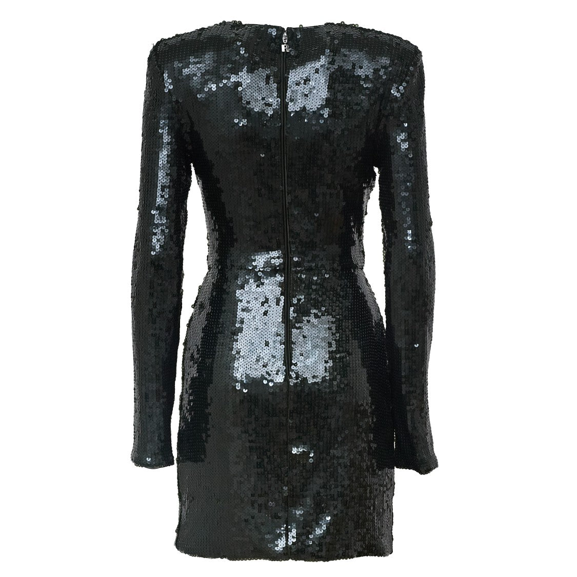 Rotate Fitted Black Sequined Mini Dress With Draped Floral Detail