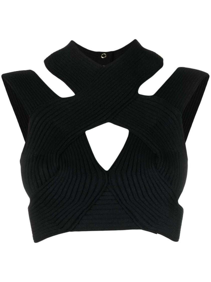 Balmain Cut-Out Ribbed Cropped Top