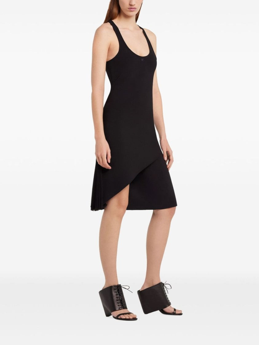 Courrèges Black Embroidered Logo Asymmetric Scoop Dress