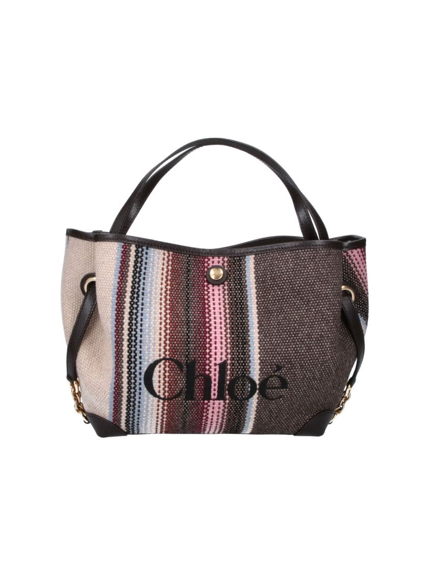 Chloé Brown Clover Striped Wool-Blend Tote Bag