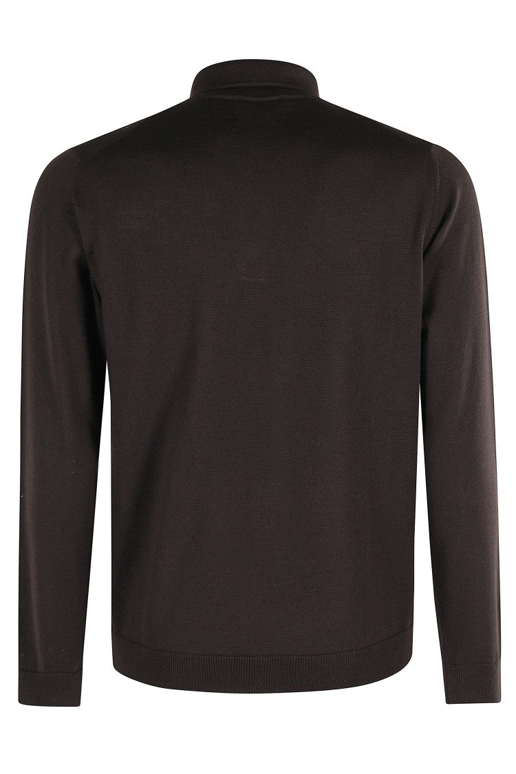 Roberto Collina Long Sleeve Brown Wool Polo Shirt