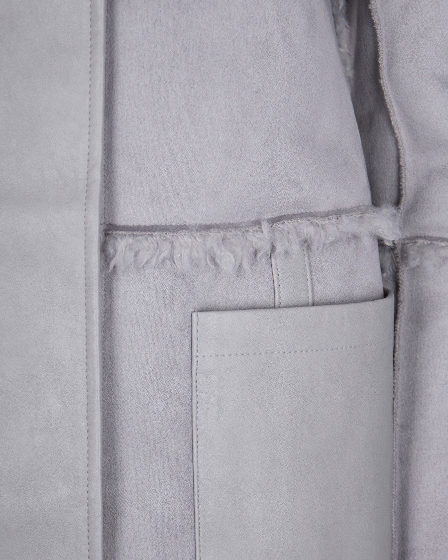 Patrizia Pepe Reversible Fluffy Coat In Gray