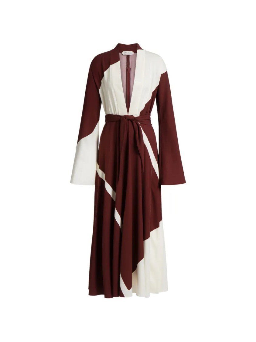 Alberta Ferretti Flowing Midi Dress With Deep V-Neckline And Color-Block Design