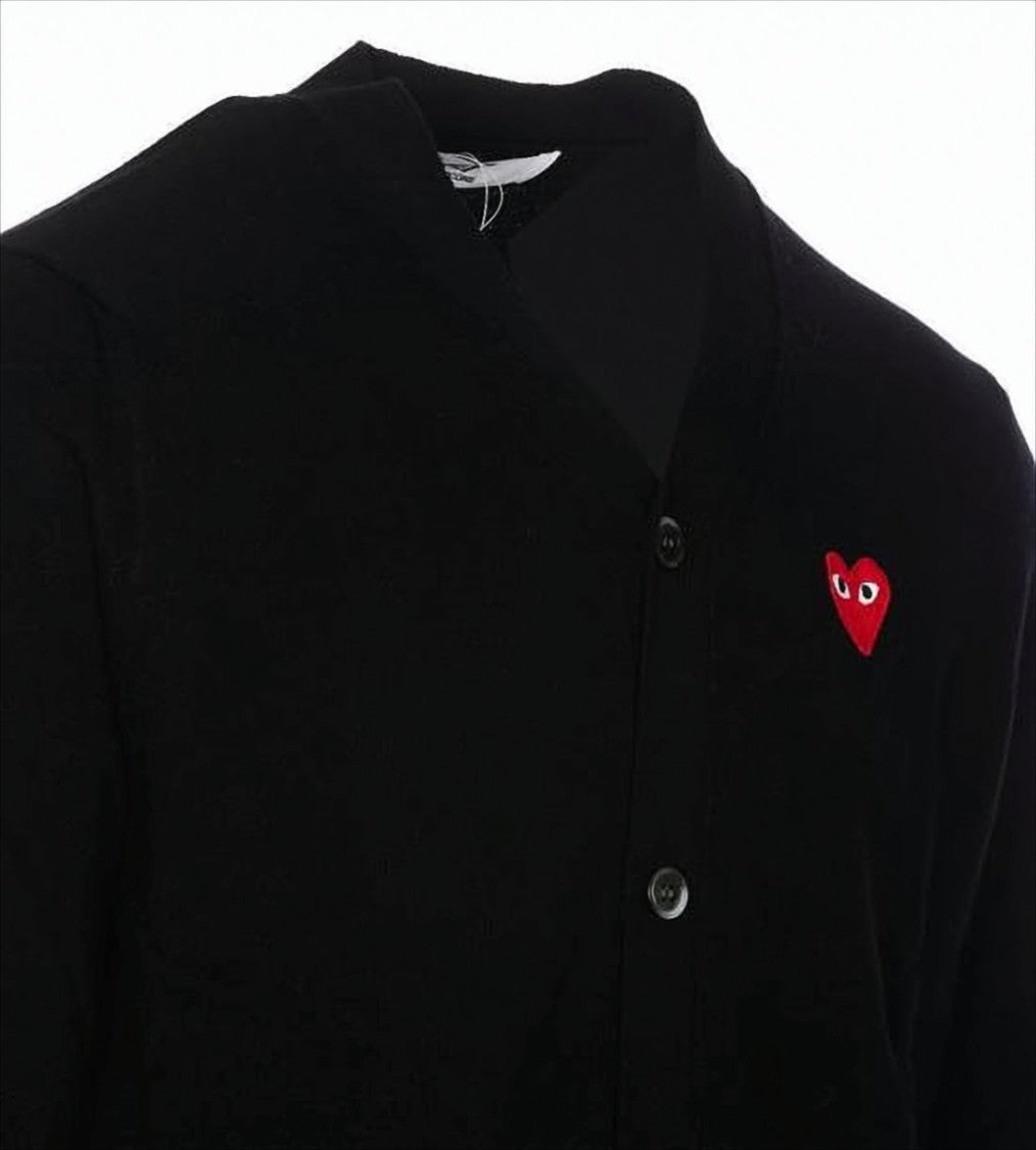Comme Des Garçons V-Neck Wool Cardigan With Distinctive Heart Emblem