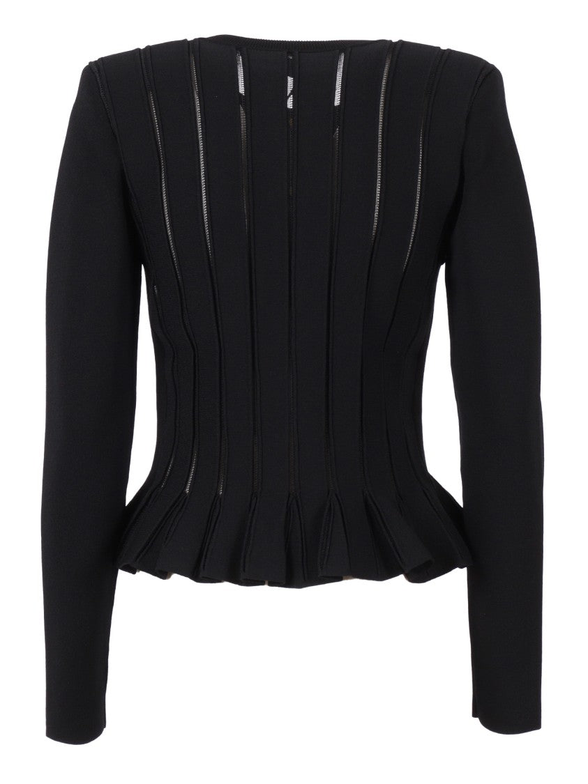 Elisabetta Franchi Textured Ribbed Cardigan With Peplum Hem