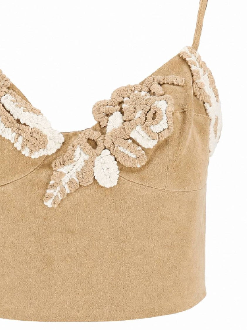 Ermanno Scervino Embroidered Sweetheart Neckline Cropped Tank Top