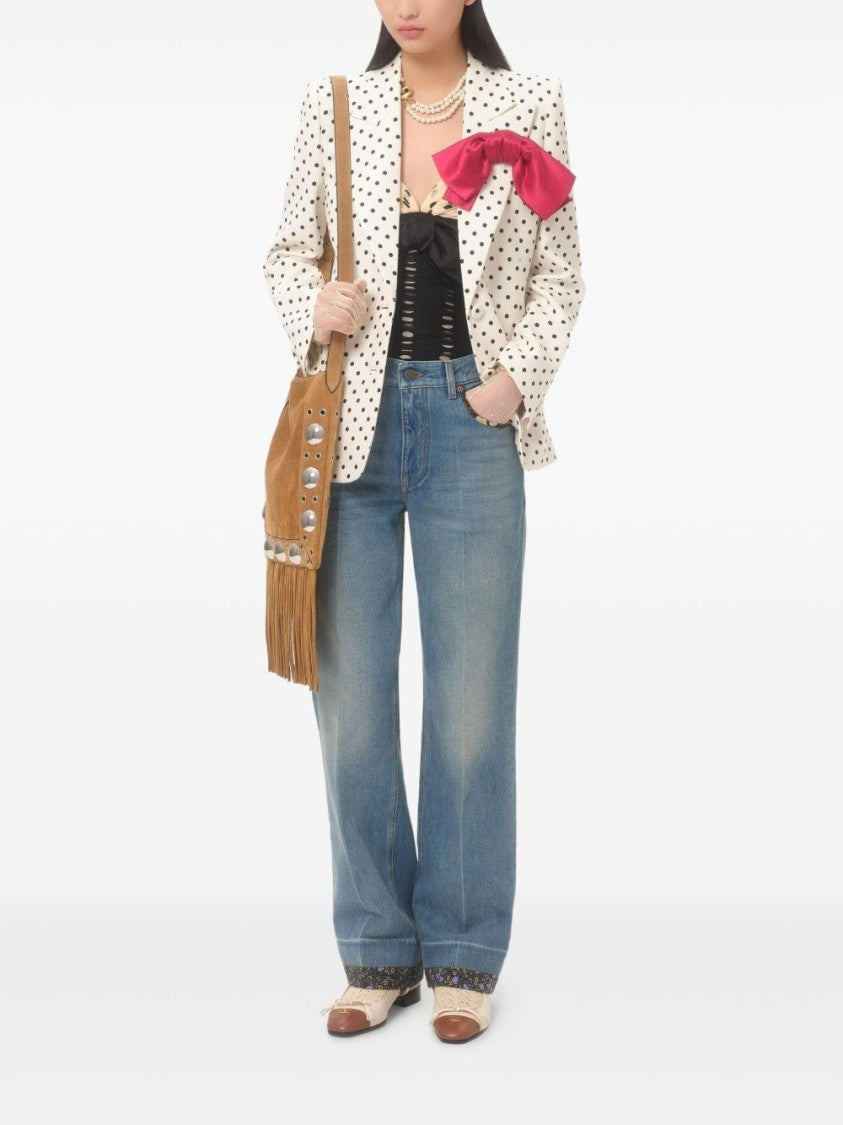 Valentino Garavani Wide-Leg Jeans Crafted With Floral Print Fabric Trim